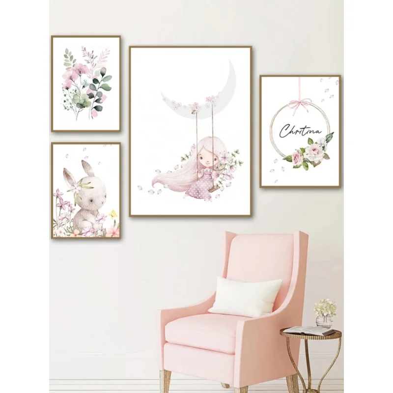 Resin Art Aesthetic - Nordische Cartoon-Ästhetik Wandkunst Rosa Mädchen Kaninchen