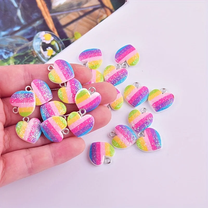 Resin Art Diy Kit - 10 Stück bunte Herz-Harz-Anhänger, niedliche gemischte