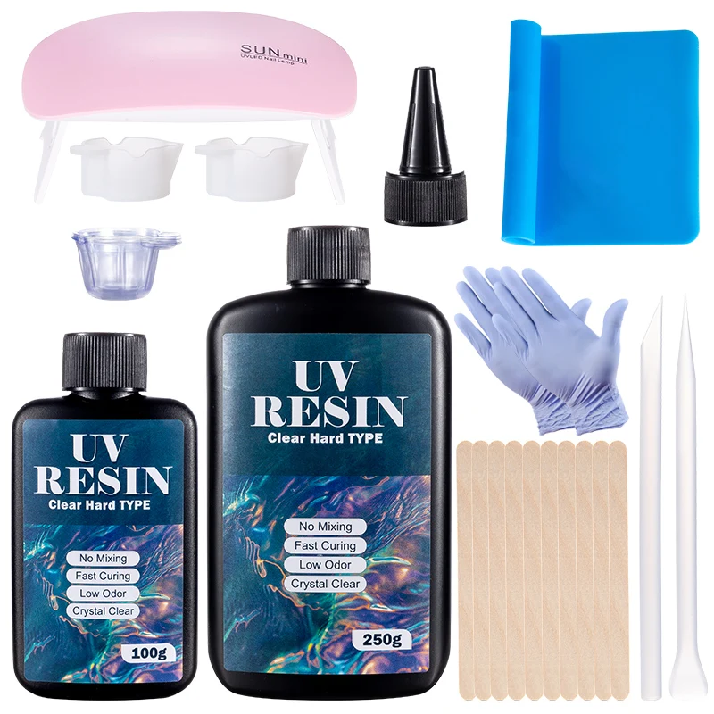 Resin Art Equipment - Hartes UV-Harz-Kleber-Set, schnell aushärtender Epoxidharz-UV-Kleber mit