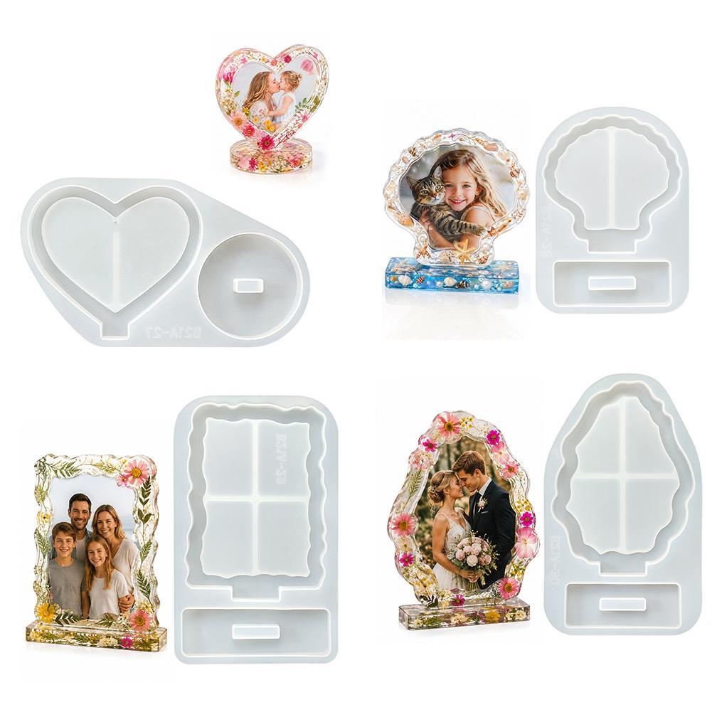 Resin Art For Photo Frame - Hochzeitseinladung Harzform Silikon-Fotorahmenform mit Basis Herz