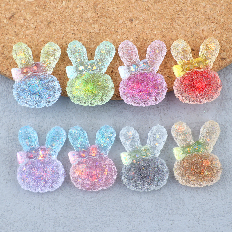 Resin Art Craft - 5 Stück 18*25mm Leuchtende Farbverlauf-Hasen-Harz-Cabochons für