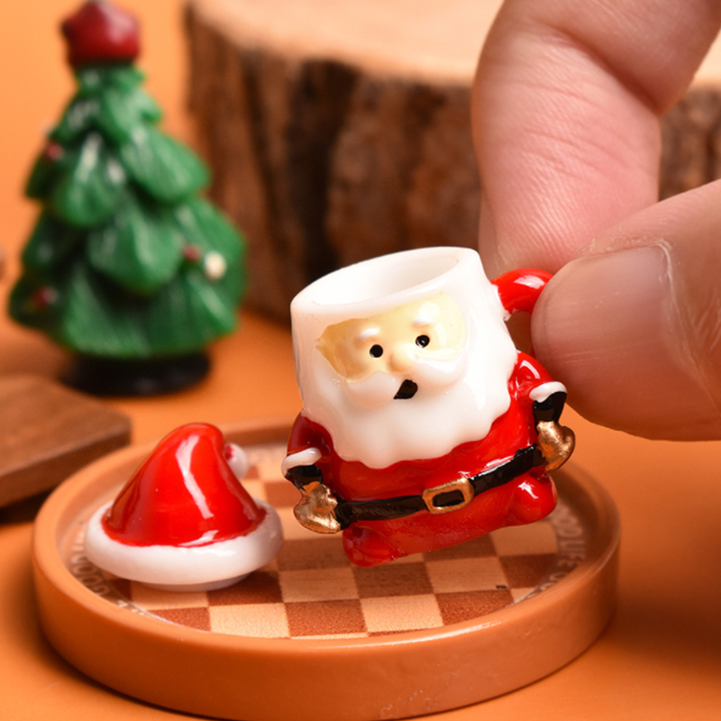 Resin Art Craft - Mini-Weihnachtsmann-Teetasse-Ornament – Puppenhaus-Dekoration aus Kunstharz für