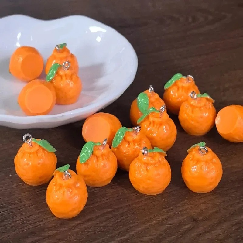 Resin Art Craft - 10 Stück 3D-Simulations-Dekopon-Mandarinen-Harzanhänger, künstliche Frucht-Tangerine-Anhänger, DIY-Bastelbedarf