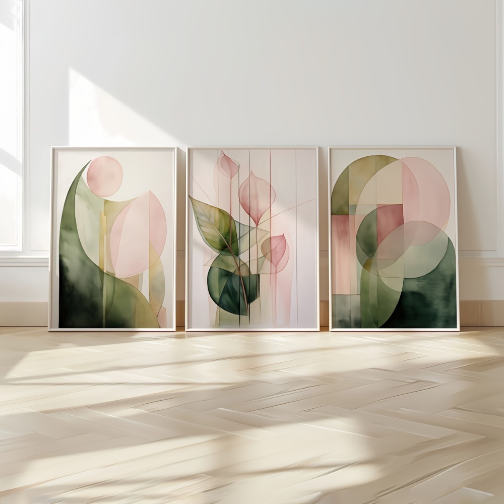 Resin Art Aesthetic - ​ Rahmenlose moderne grün-rosa abstrakte Pflanzen-Wandkunstdrucke,