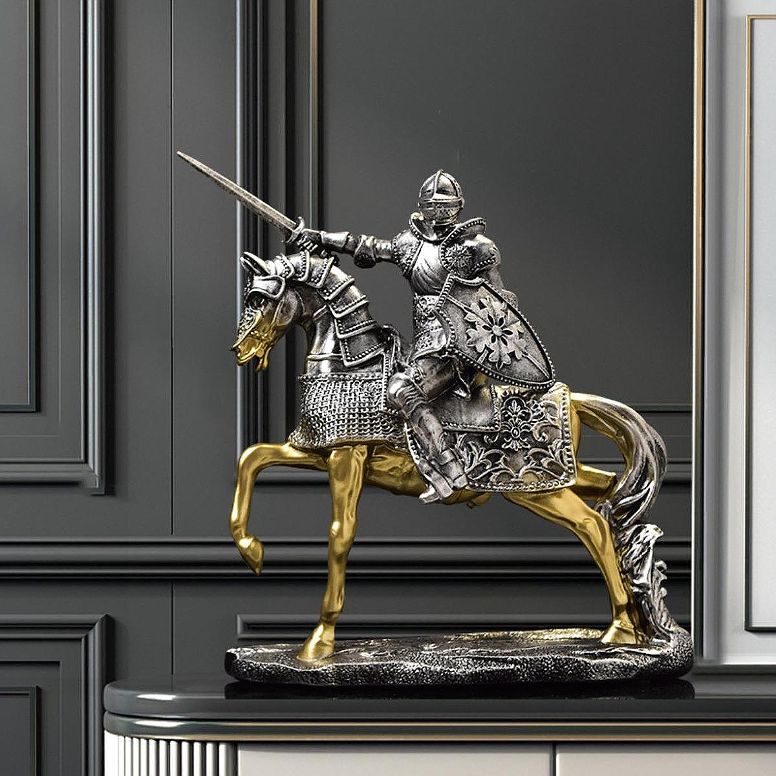 Resin Art Table Top - Ritterpferd-Statue, Retro-Kunststück, Kunstharz, dekorative Figur, Tischdekoration